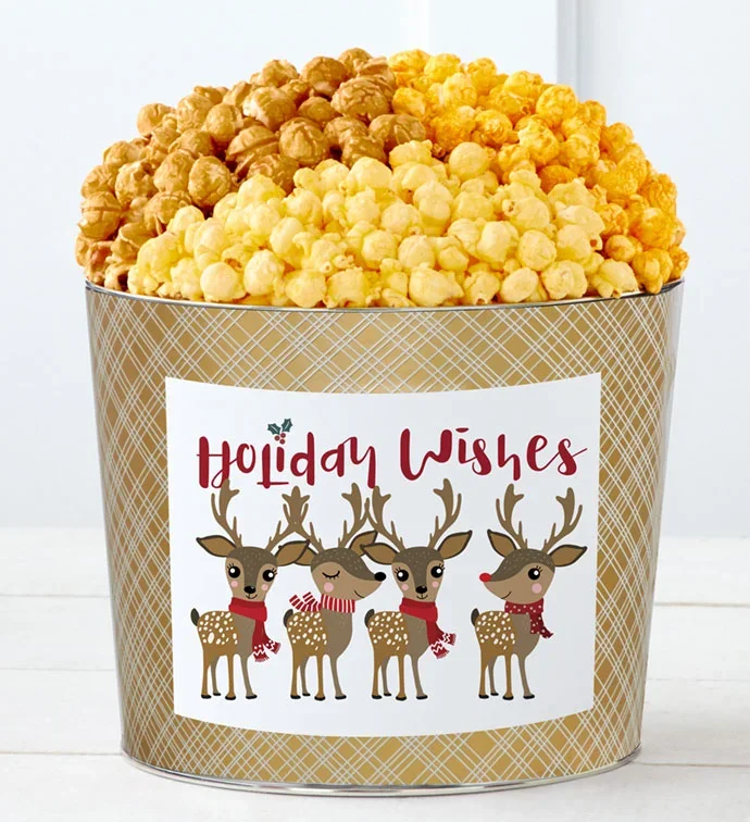 Holiday Wishes Reindeer 1.75 Gallon Popcorn Tin